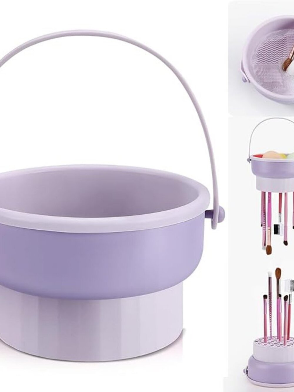 VIGOR 3-in-1 Silicone Makeup Brush Cleaner Mat, Bowl & Cosmetic Organizer Holder